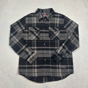 Troll Co. Long Sleeve Button Up Shirt Black Gray Plaid Men's Medium Casual